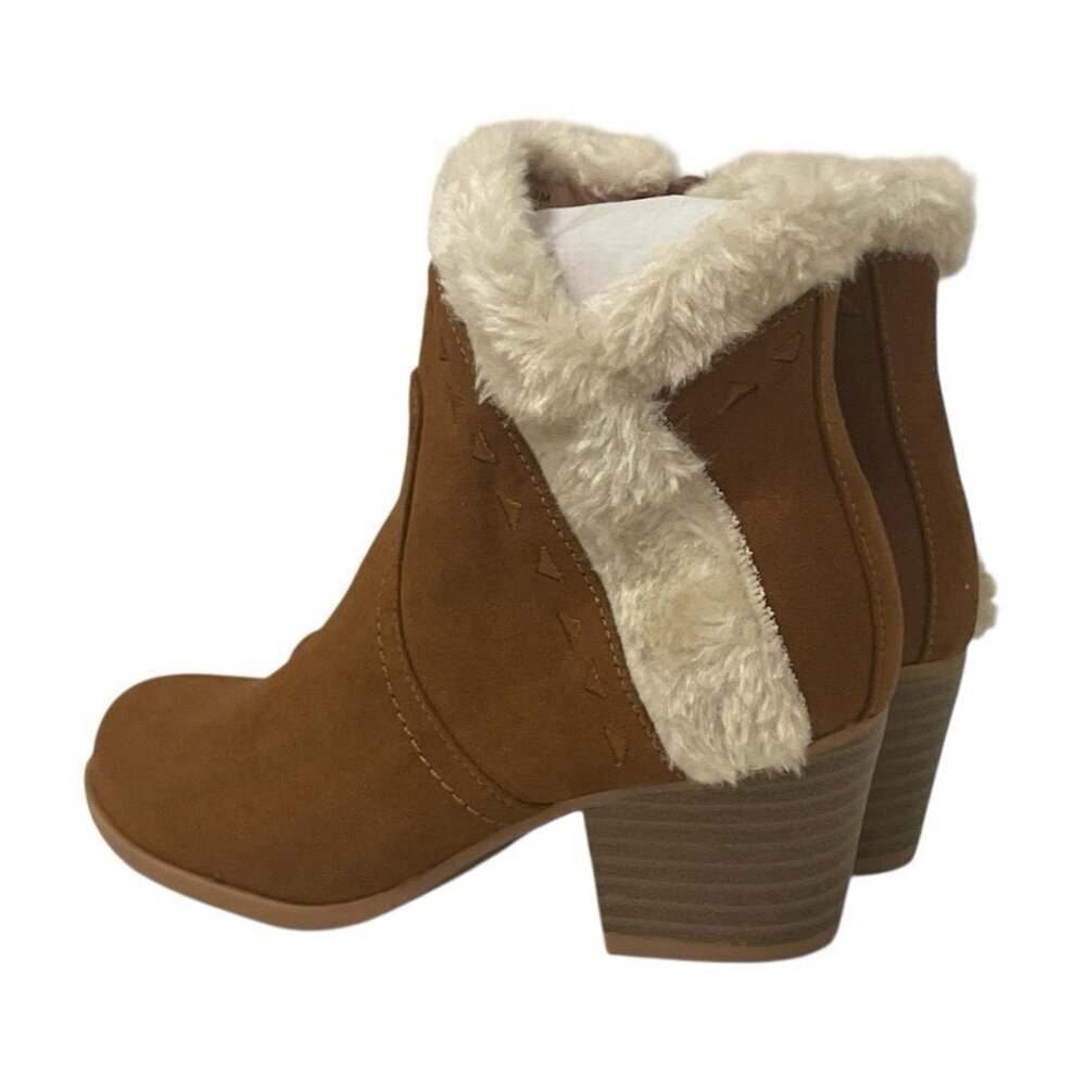 UNR8ED Coco Girls Faux Fur Ankle Boots Youth Size 13M Chestnut Trim Block Heel - Picture 4 of 16